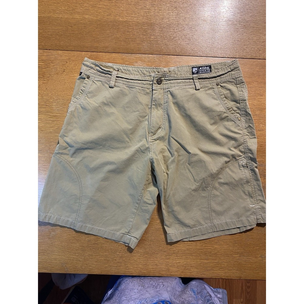 Kuhl Shorts Mens 40‎ Khaki Tan Vintage Patina Dye Hiking Outdoor Utility Pockets